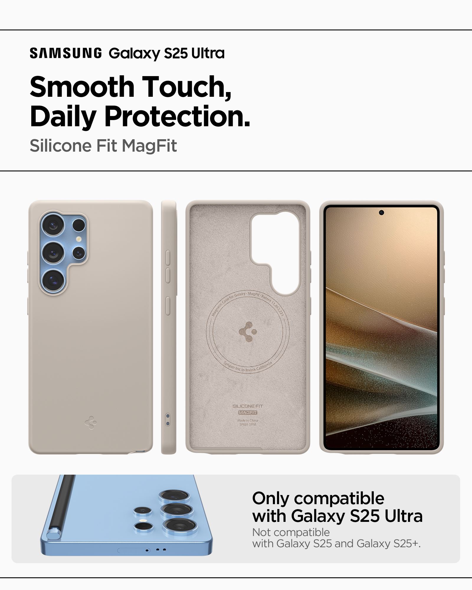 Spigen Silicone Fit MagSafe, natural titanium - Samsung Galaxy S25 Ultra (17)