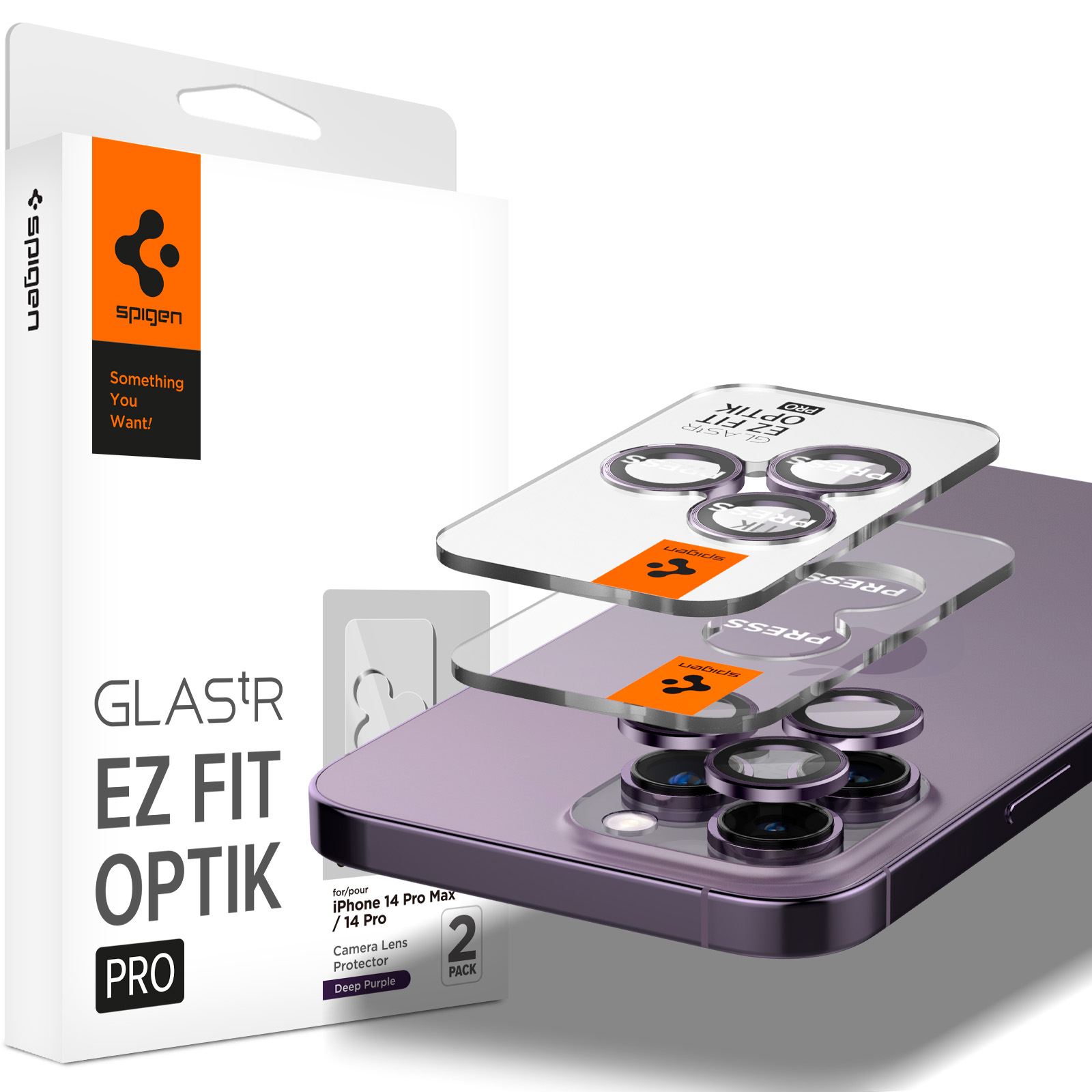 Spigen Glass EZ Fit Optik Pro 2 Pack, deep purple - iPhone 14 Pro/iPhone 14 Pro Max (1)