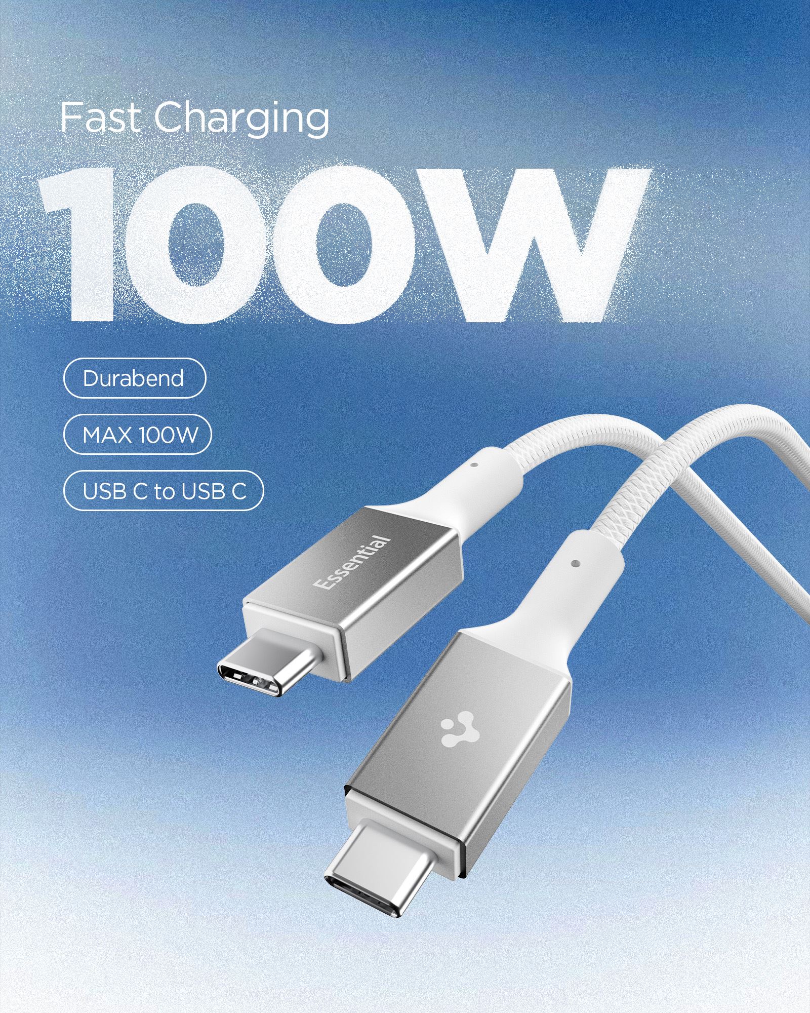 Spigen Essential USB C to USB C 100W Fabric Cable, white EB10015CC (3)