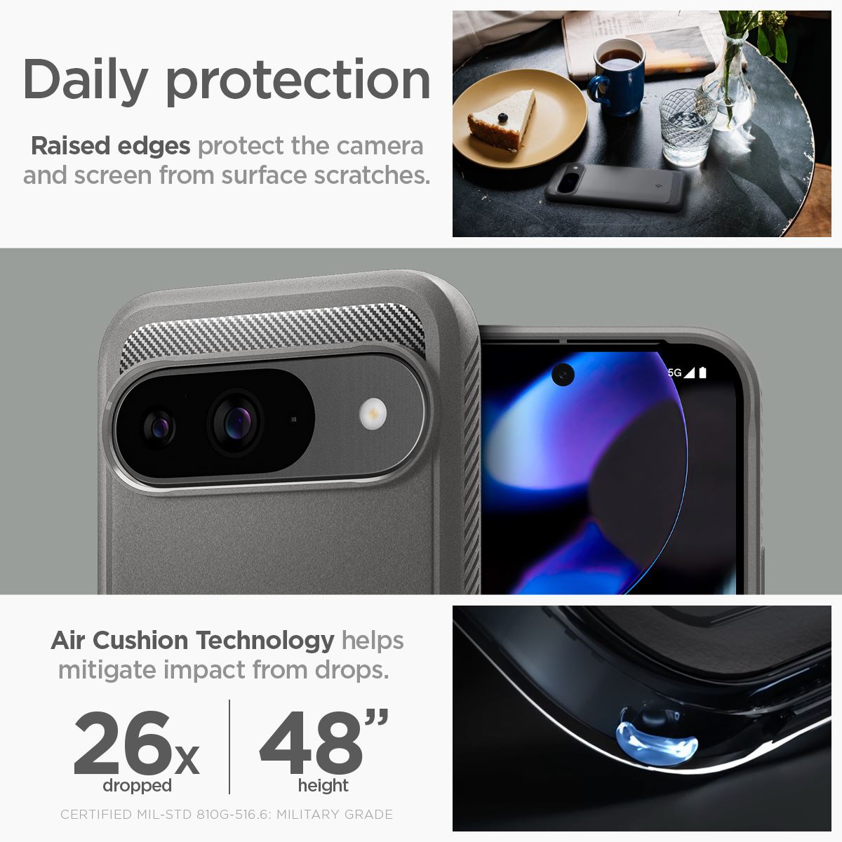 Spigen Rugged Armor, marble gray - Google Pixel 9 Pro/Pixel 9 (13)