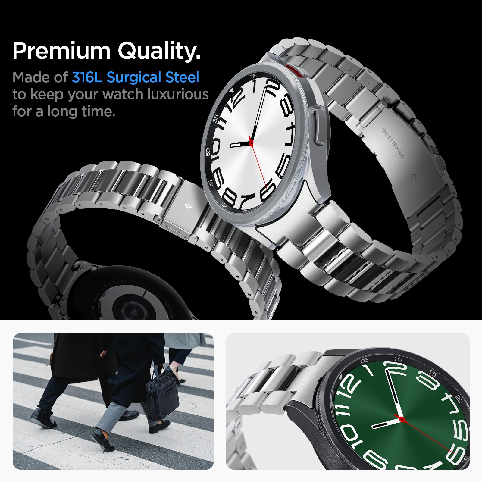 Spigen Modern Fit 316L Band, silver - Samsung Galaxy Watch6 Classic 47mm (4)
