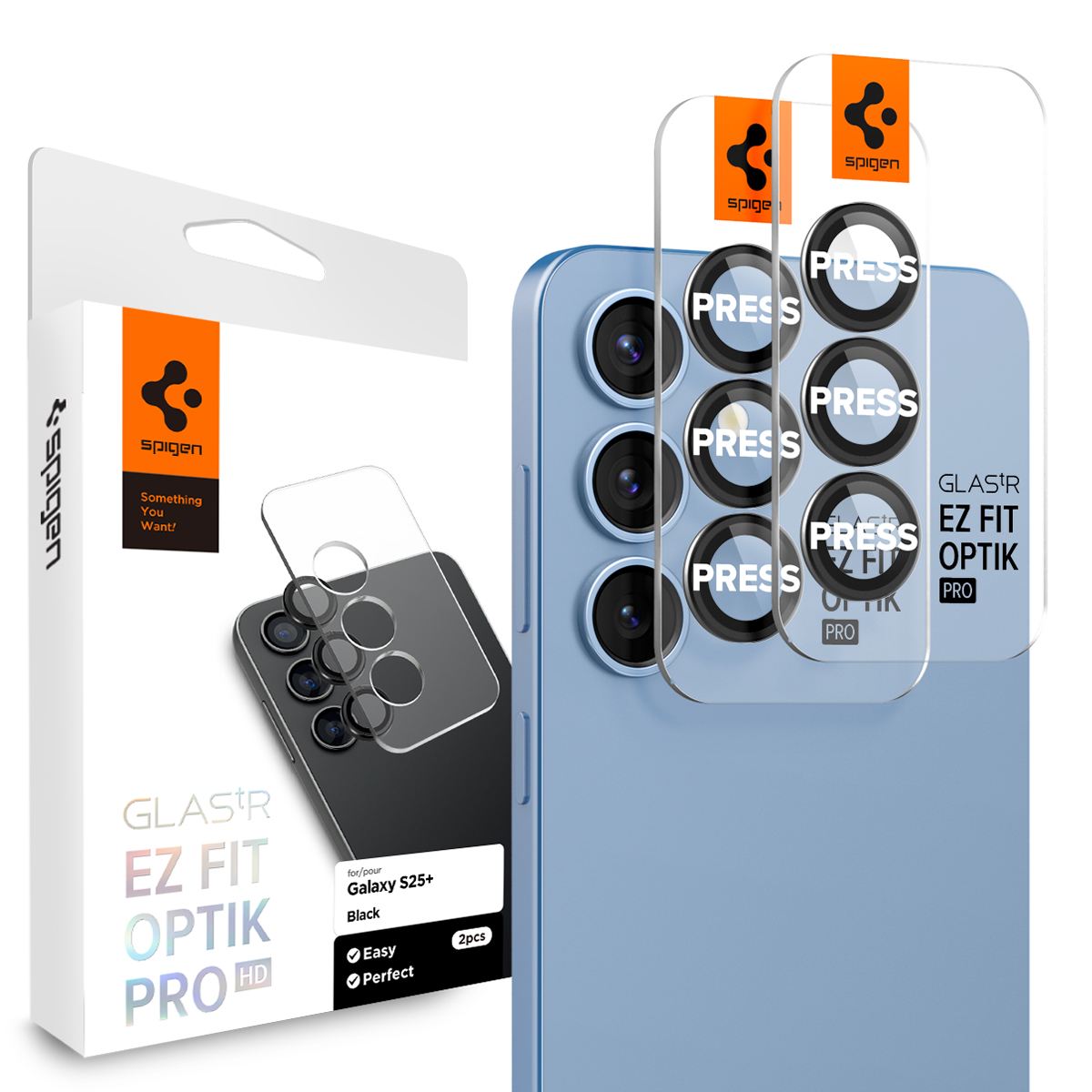 Spigen Glass tR EZ Fit Optik Pro HD 2 Pack, black - Samsung Galaxy S25+