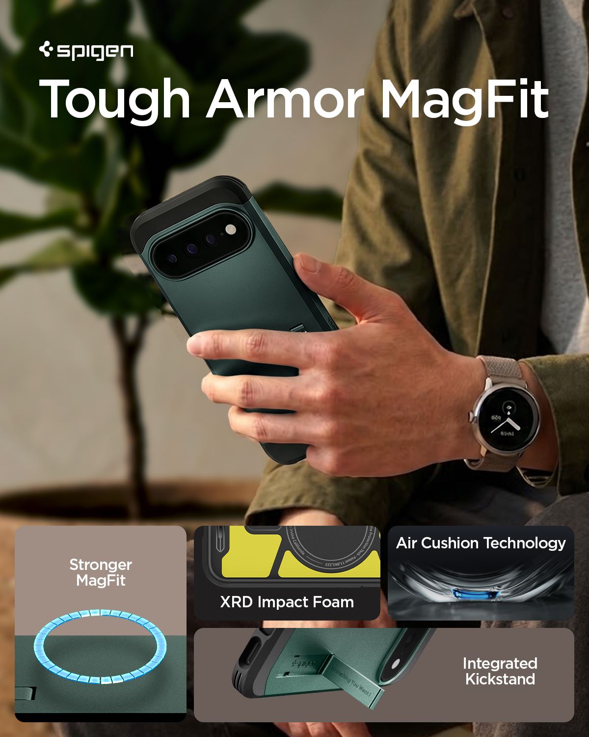 Spigen Tough Armor MagSafe, abyss green - Google Pixel 11 Pro (13)