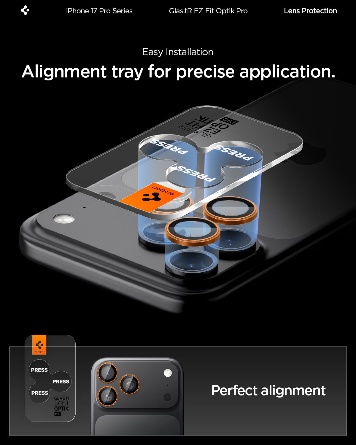 Spigen Glass tR EZ Fit Optik Pro 2 Pack, orange - iPhone 17/16/15/14 Pro / 17/16/15/14 Pro Max (10)