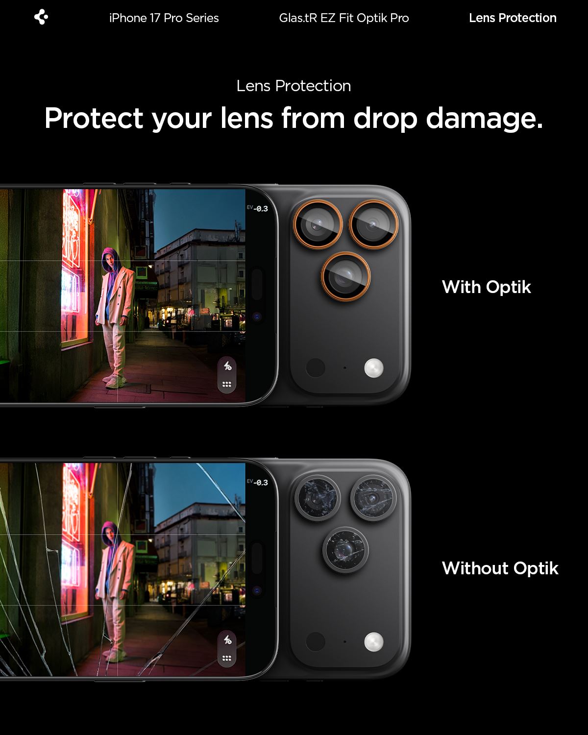 Spigen Glass tR EZ Fit Optik Pro 2 Pack, orange - iPhone 17/16/15/14 Pro / 17/16/15/14 Pro Max (11)
