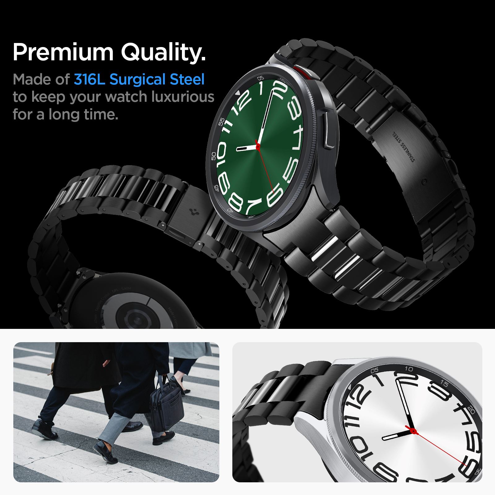 Spigen Modern Fit 316L Band, black - Samsung Galaxy Watch6 Classic 47mm (4)