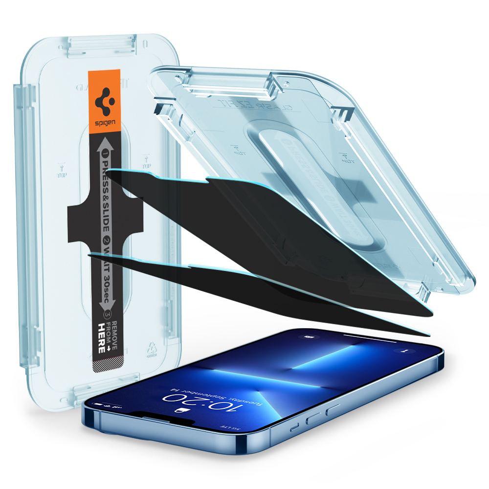 Spigen Glass tR EZ Fit 2 Pack, privacy sensor open - iPhone 14 Plus/13 Pro Max