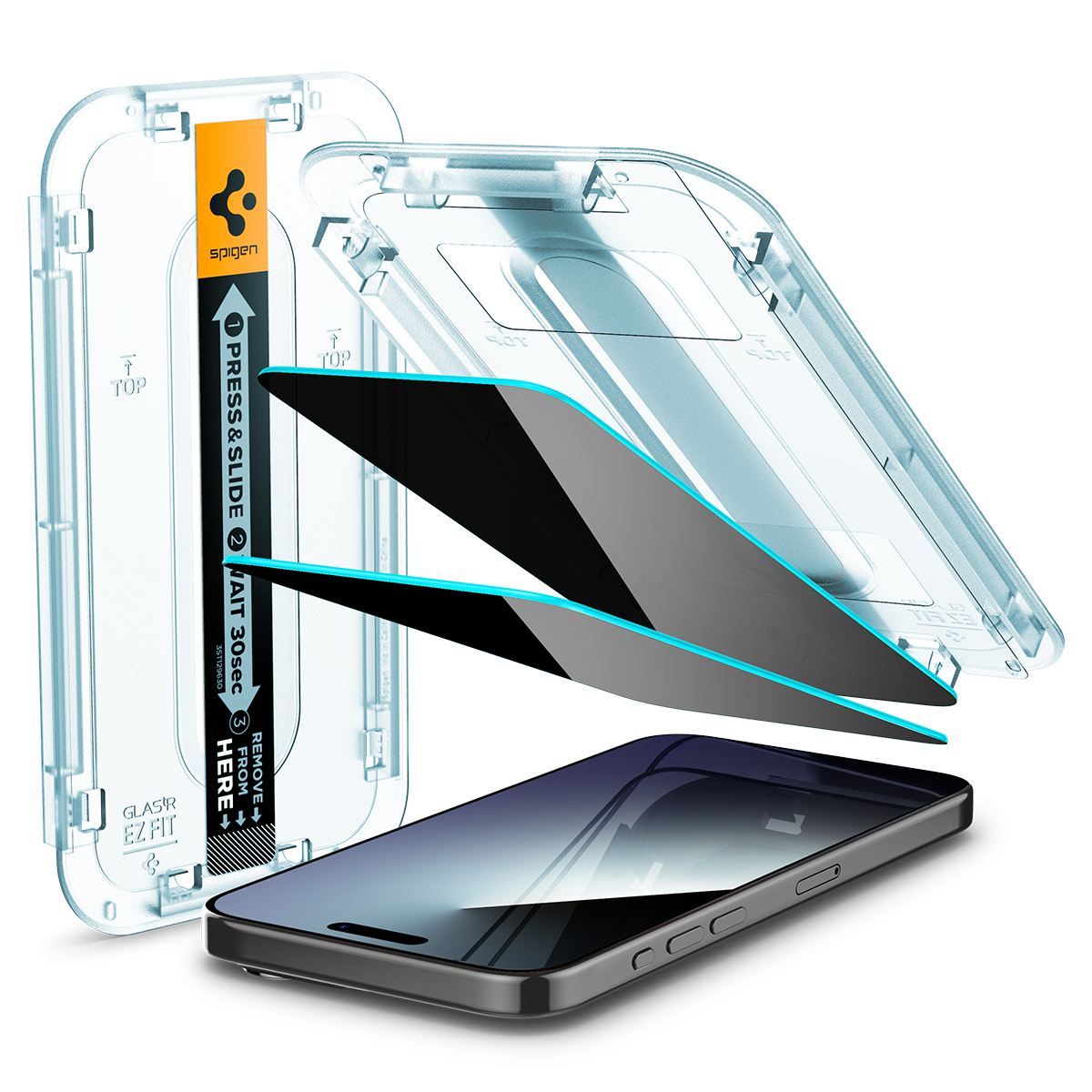 Spigen Glass tR EZ Fit (Privacy) 2 Pack, transparency - iPhone 15 Pro (1)