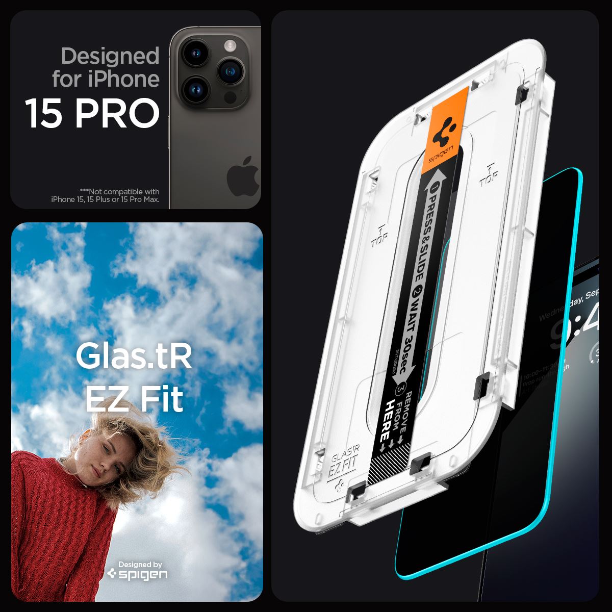 Spigen Glass tR EZ Fit (Privacy) 2 Pack, transparency - iPhone 15 Pro (10)