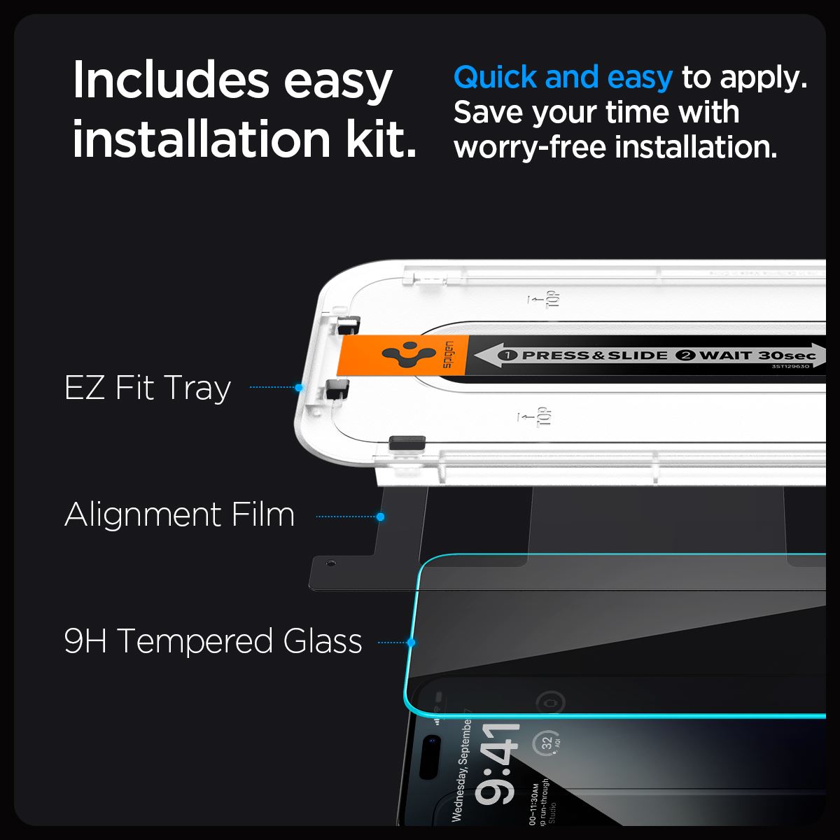 Spigen Glass tR EZ Fit (Privacy) 2 Pack, transparency - iPhone 15 Pro (13)