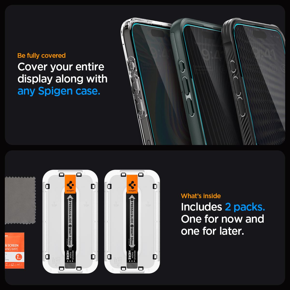 Spigen Glass tR EZ Fit (Privacy) 2 Pack, transparency - iPhone 15 Pro (15)
