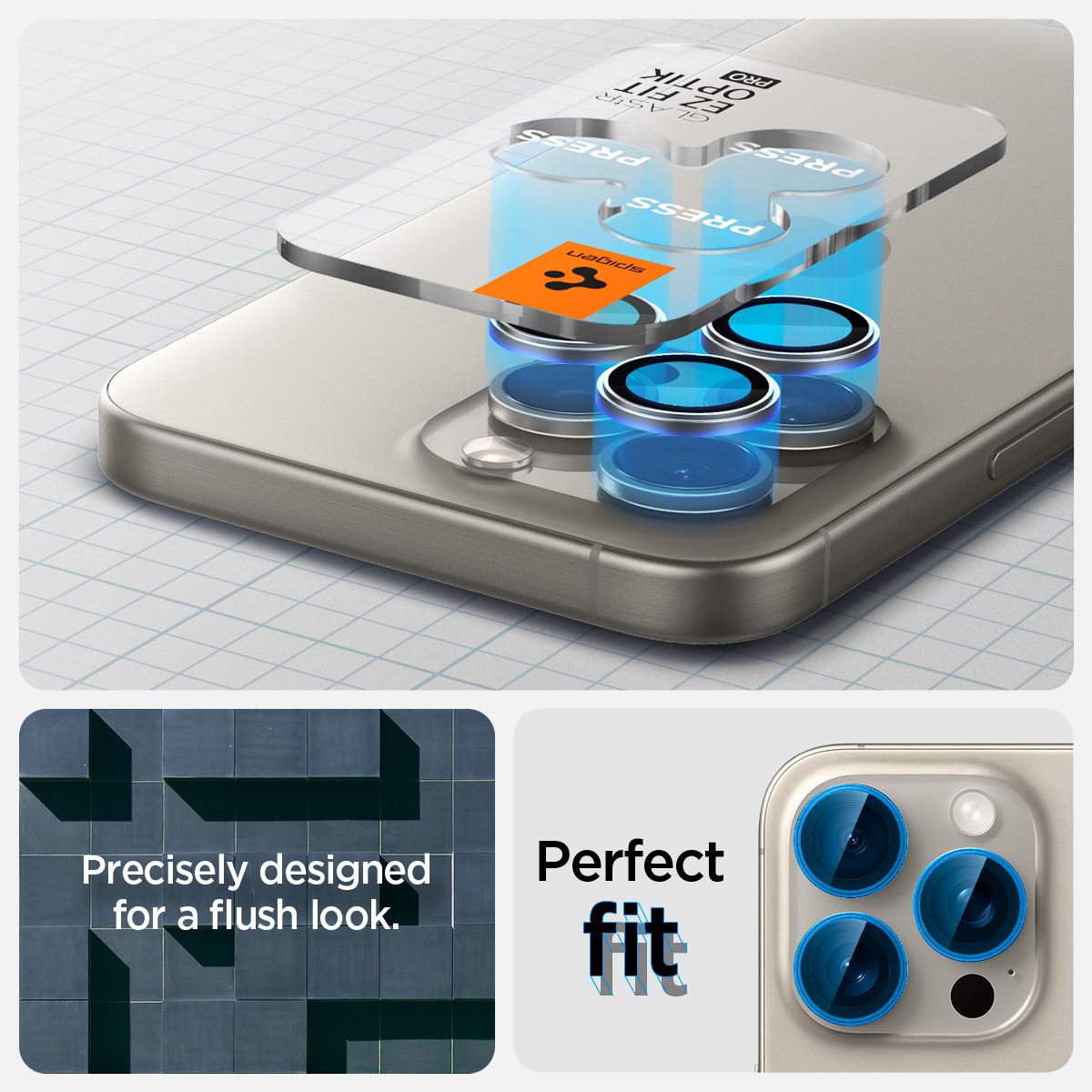 Spigen Glass tR EZ Fit Optik Pro 2 Pack, nature tita - iPhone 16/15 Pro/ 16/15 Pro Max (8)