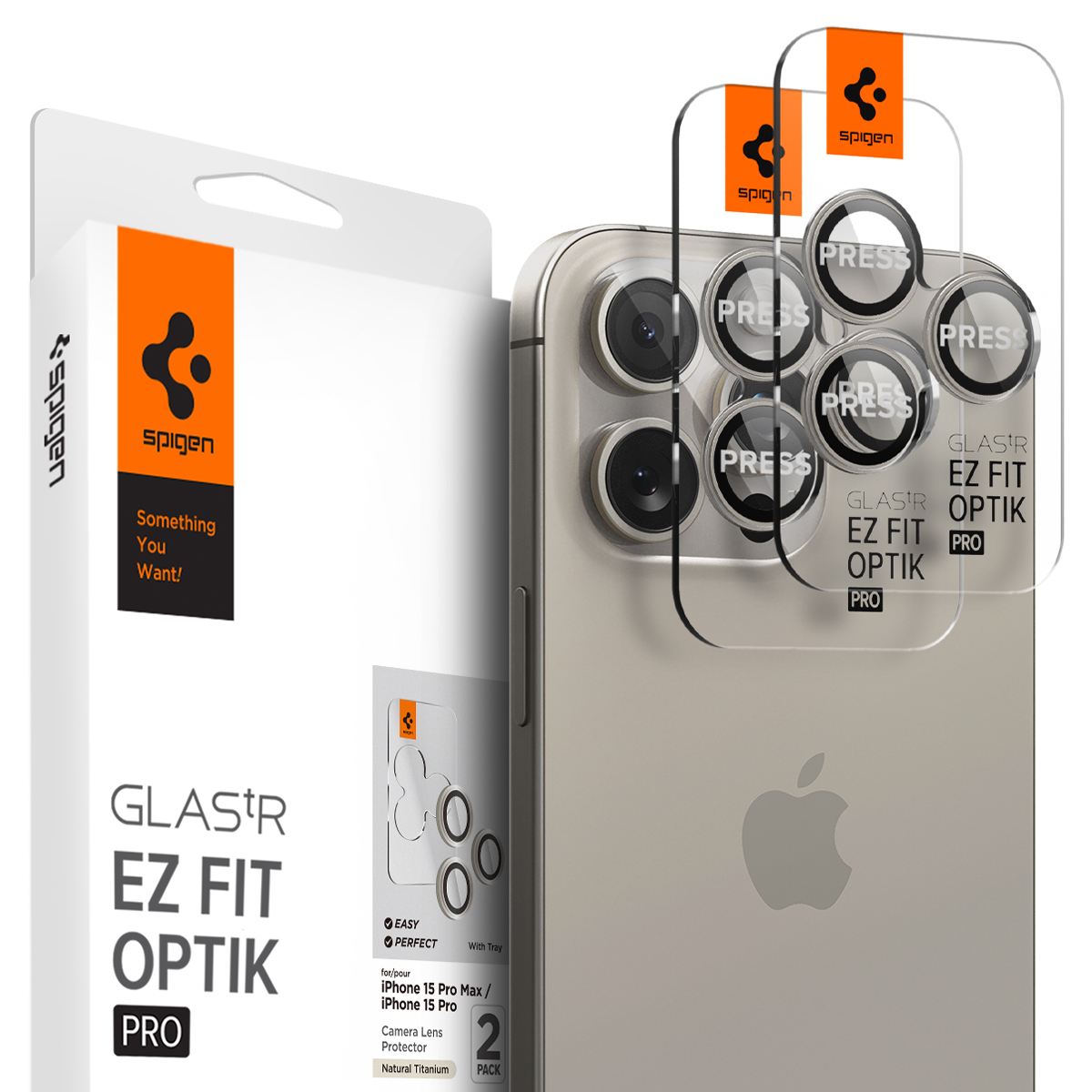 Spigen Glass tR EZ Fit Optik Pro 2 Pack, nature tita - iPhone 16/15 Pro/ 16/15 Pro Max