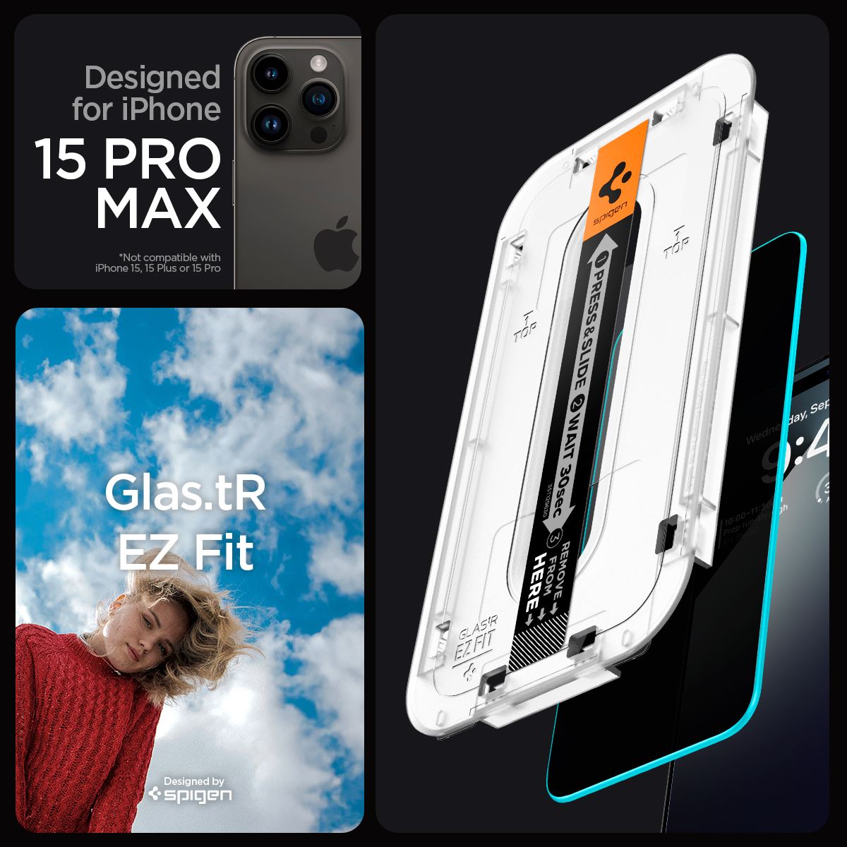 Spigen Glass tR EZ Fit (Privacy) 2 Pack, transparency - iPhone 15 Pro Max (9)