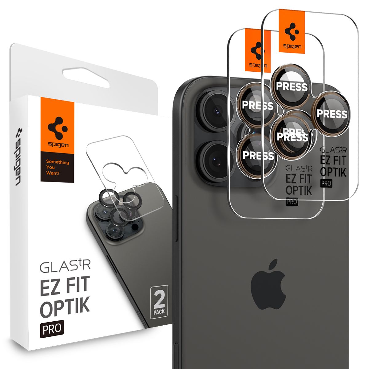 Spigen Glass tR EZ Fit Optik Pro 2 Pack, desert titanium - iPhone 17/16 Pro / 17/16 Pro Max
