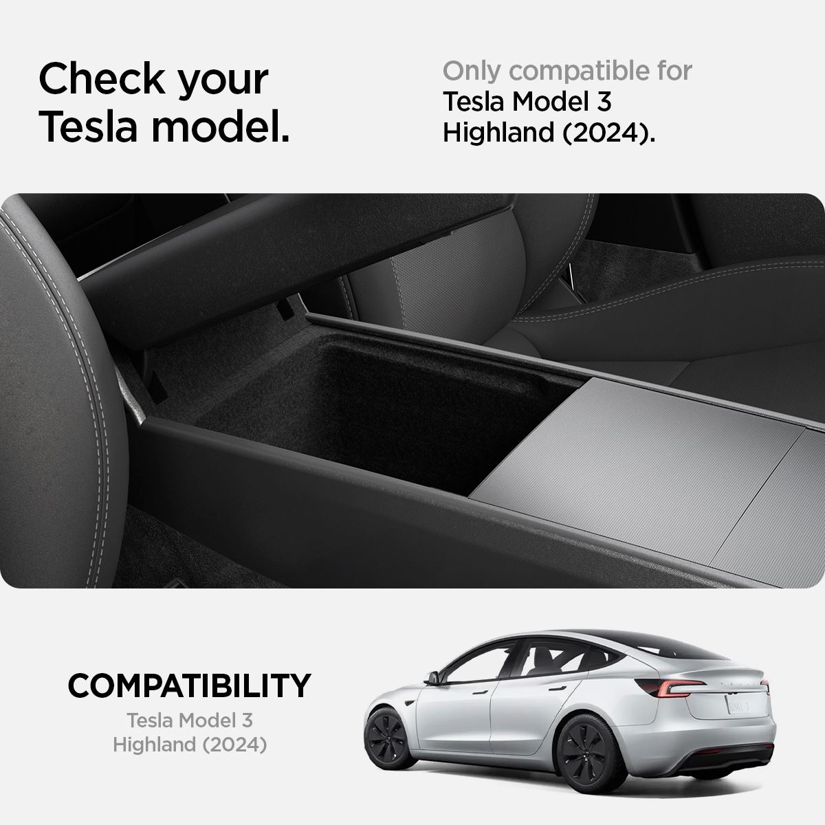 Spigen Tesla Armrest Console Organizer, black - Tesla Model 3 2024 (6)