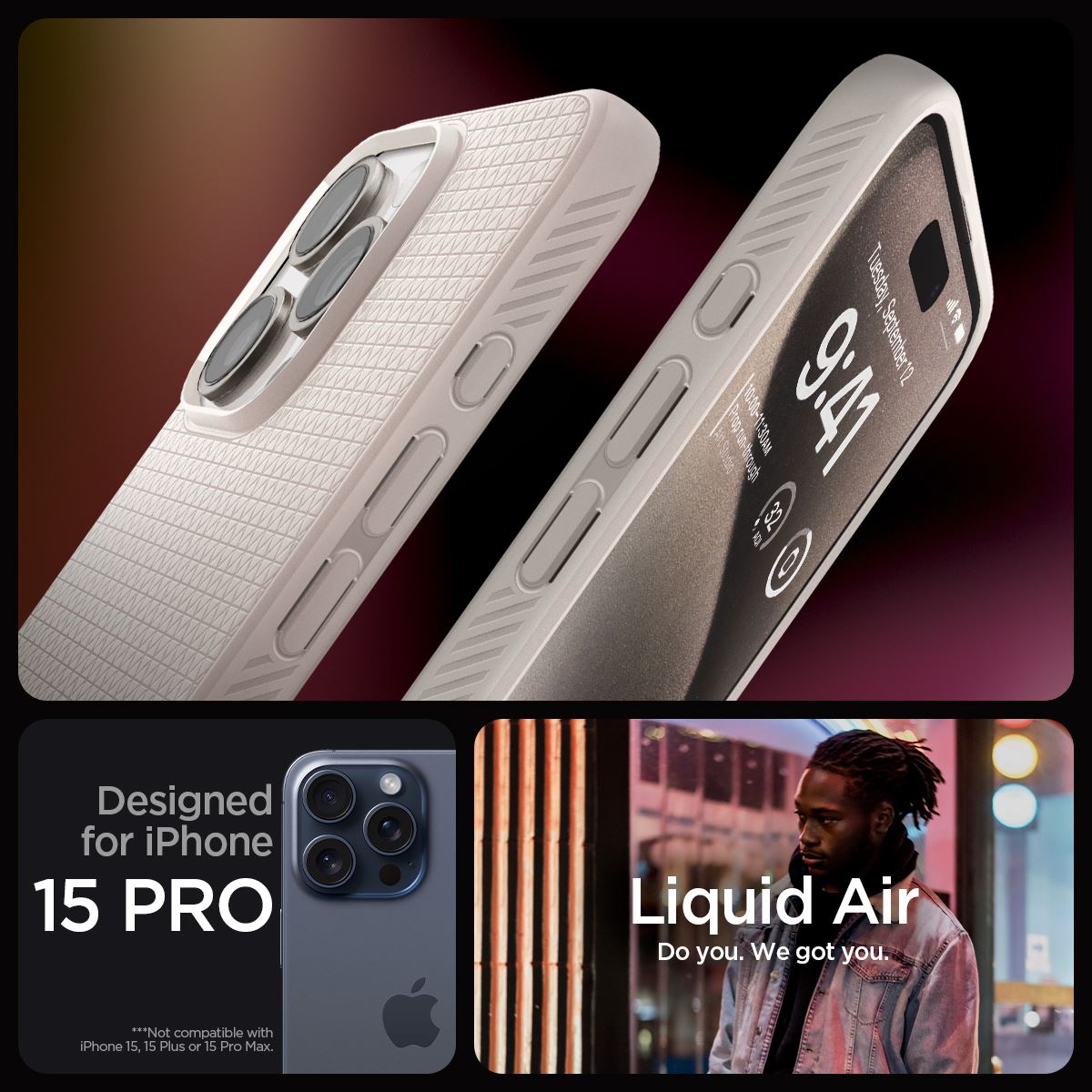 Spigen Liquid Air, natural titanium - iPhone 15 Pro (2)