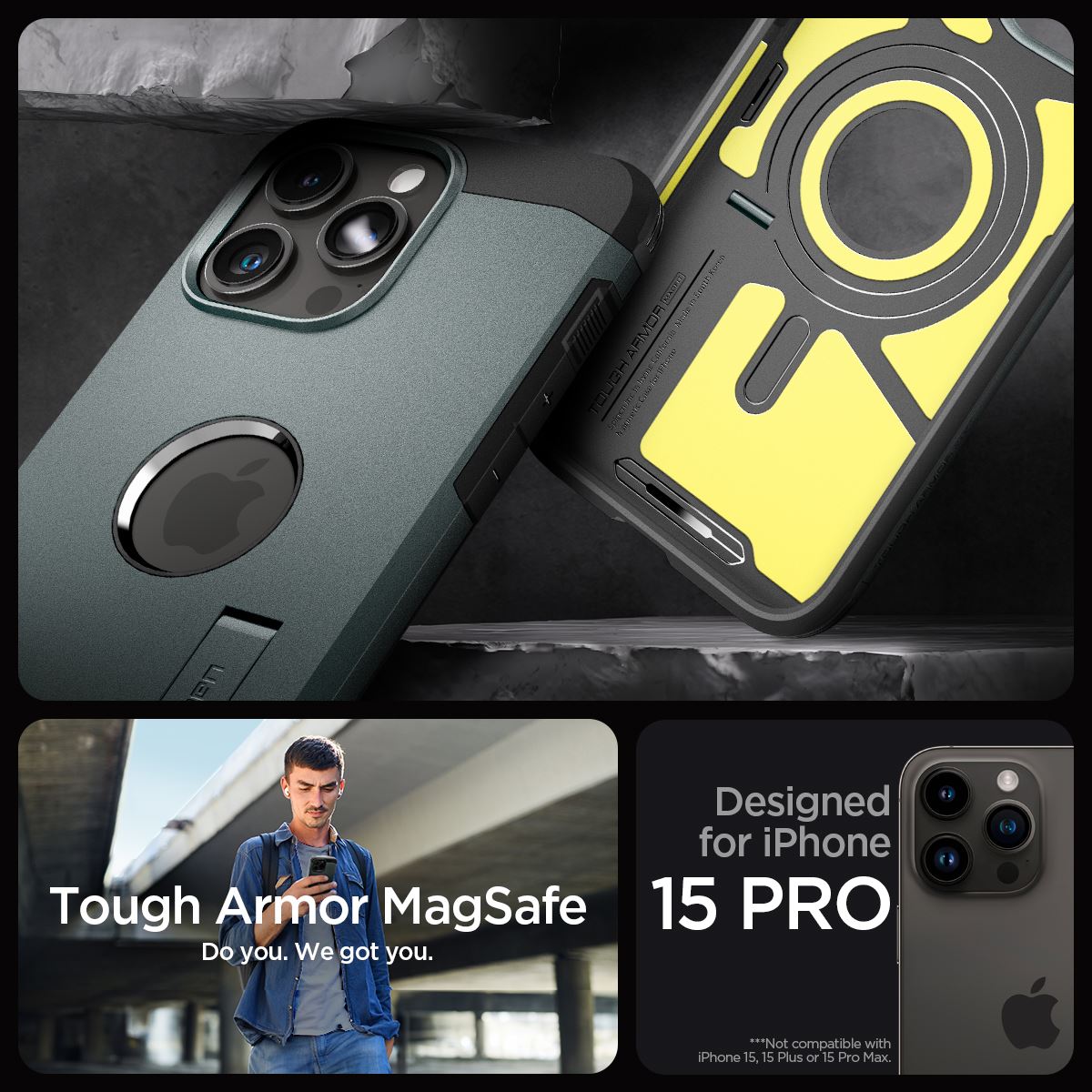 Spigen Tough Armor MagSafe, abyss green - iPhone 15 Pro (13)