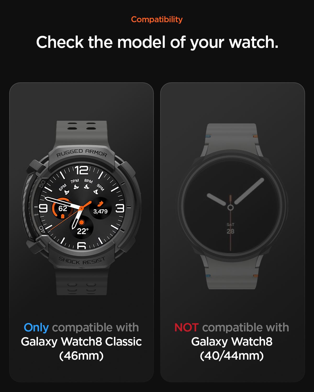 Spigen Rugged Armor, matte black - Samsung Galaxy Watch 8 Classic (46mm) (11)