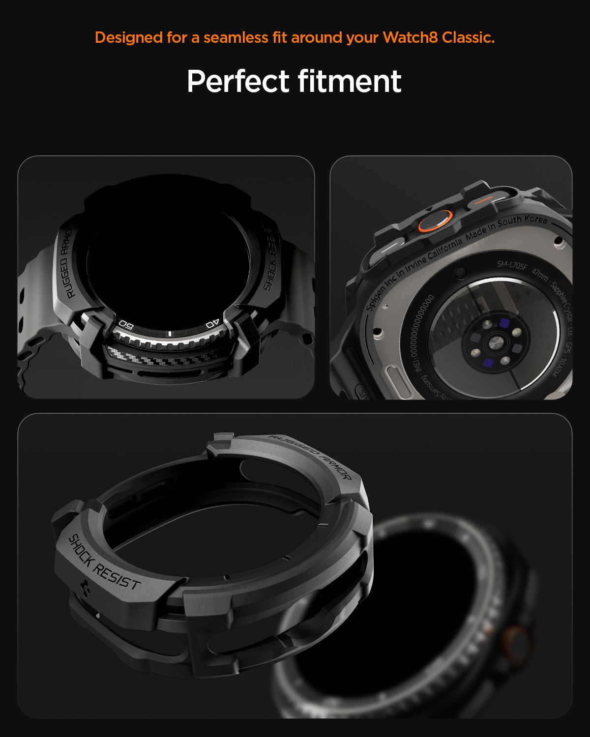 Spigen Rugged Armor, matte black - Samsung Galaxy Watch 8 Classic (46mm) (16)