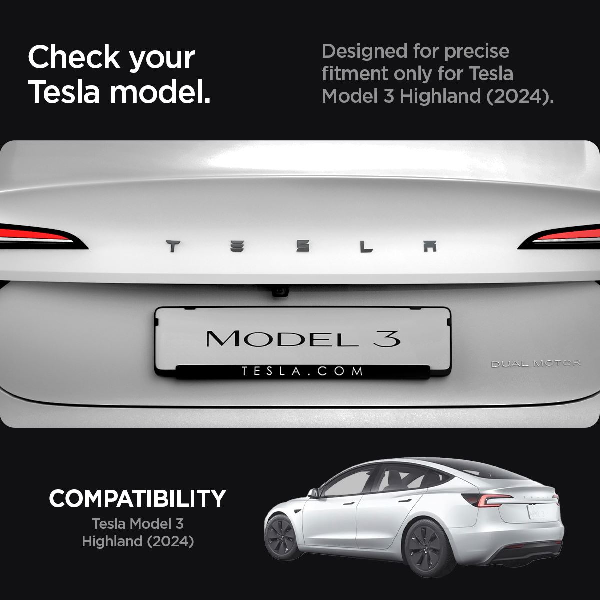 Spigen Tesla Rear Emblem Logo Full Cover, black - Tesla Model 3 2024 (8)