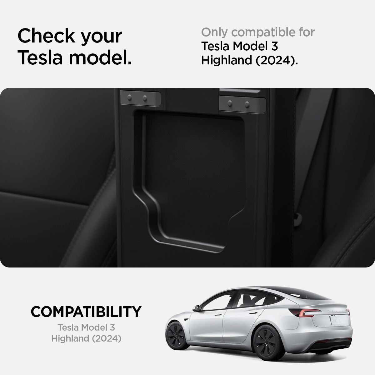 Spigen Tesla Center Console Organizer Hidden Storage Box, black - Tesla Model 3 2024 (9)