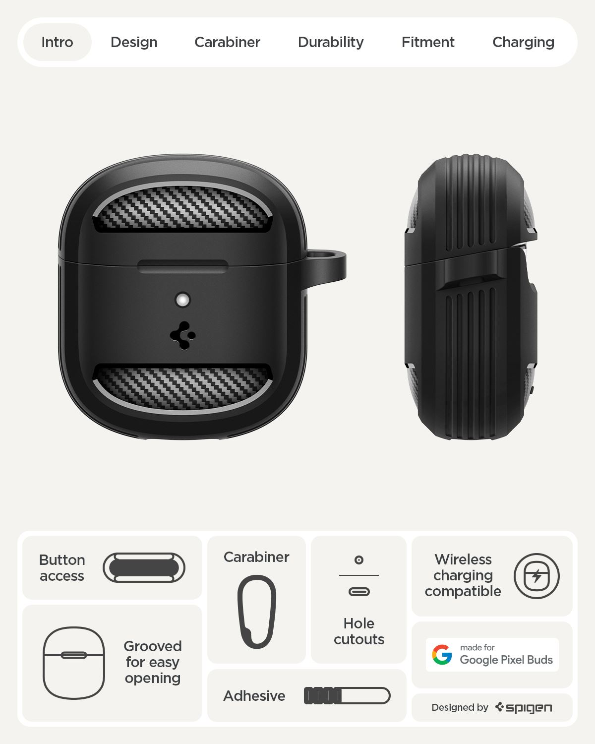 Spigen Rugged Armor, matte black - Google Pixel Buds 2a (12)