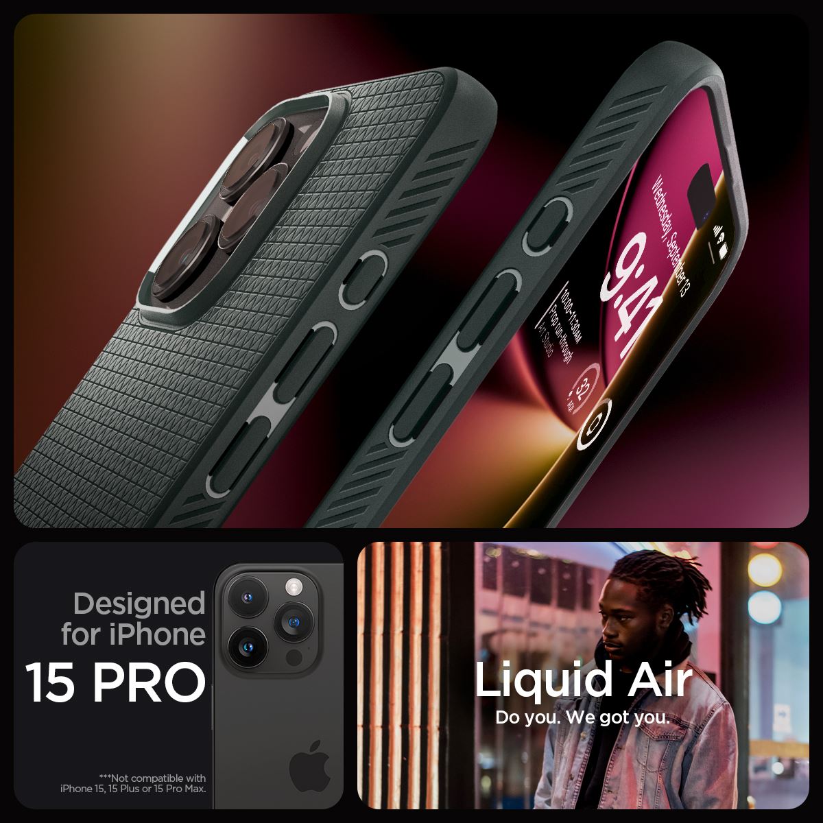 Spigen Liquid Air, abyss green - iPhone 15 Pro (14)