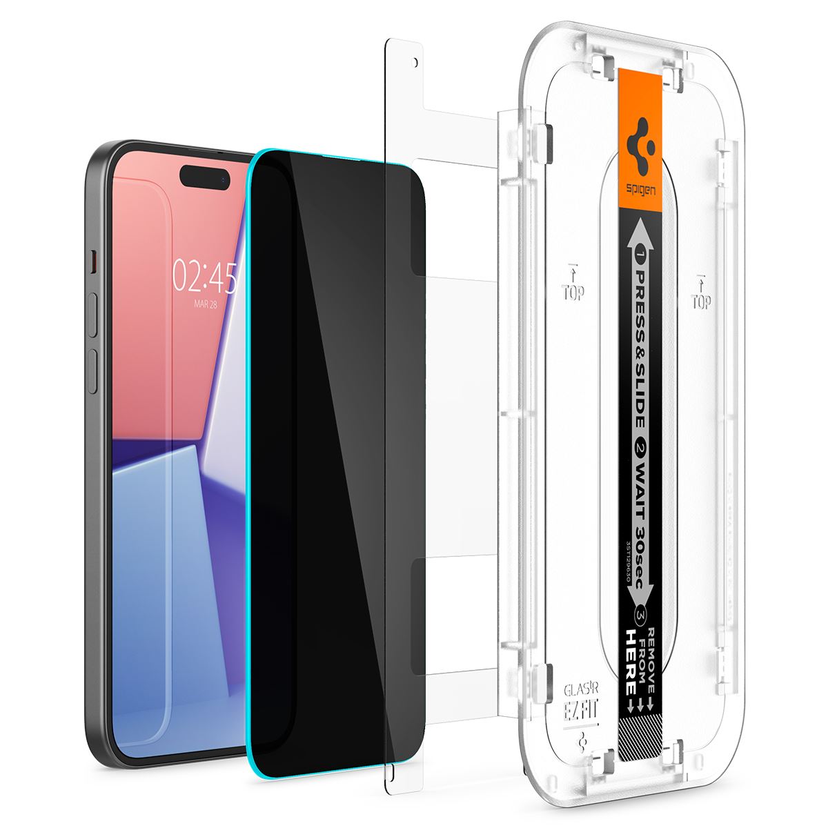 Spigen Glass tR EZ Fit (Privacy) 2 Pack, transparency - iPhone 16/15 Plus (7)