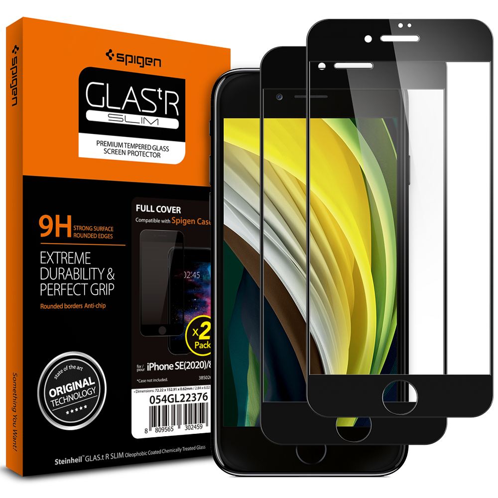 Spigen Glass FC 2 Pack, black - iPhone SE (2022/2020)/8/7 (1)