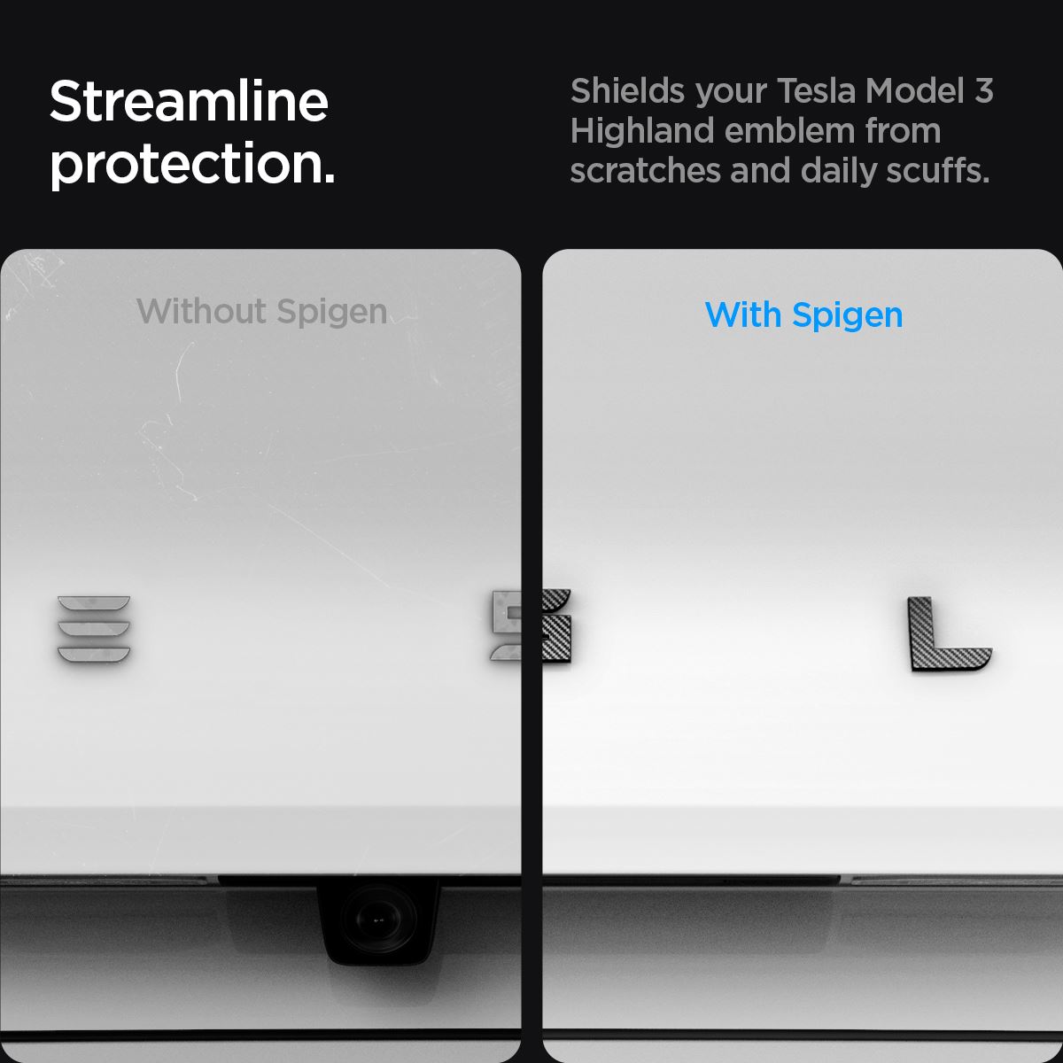 Spigen Tesla Rear Emblem Logo Full Cover, carbon - Tesla Model 3 2024 (10)