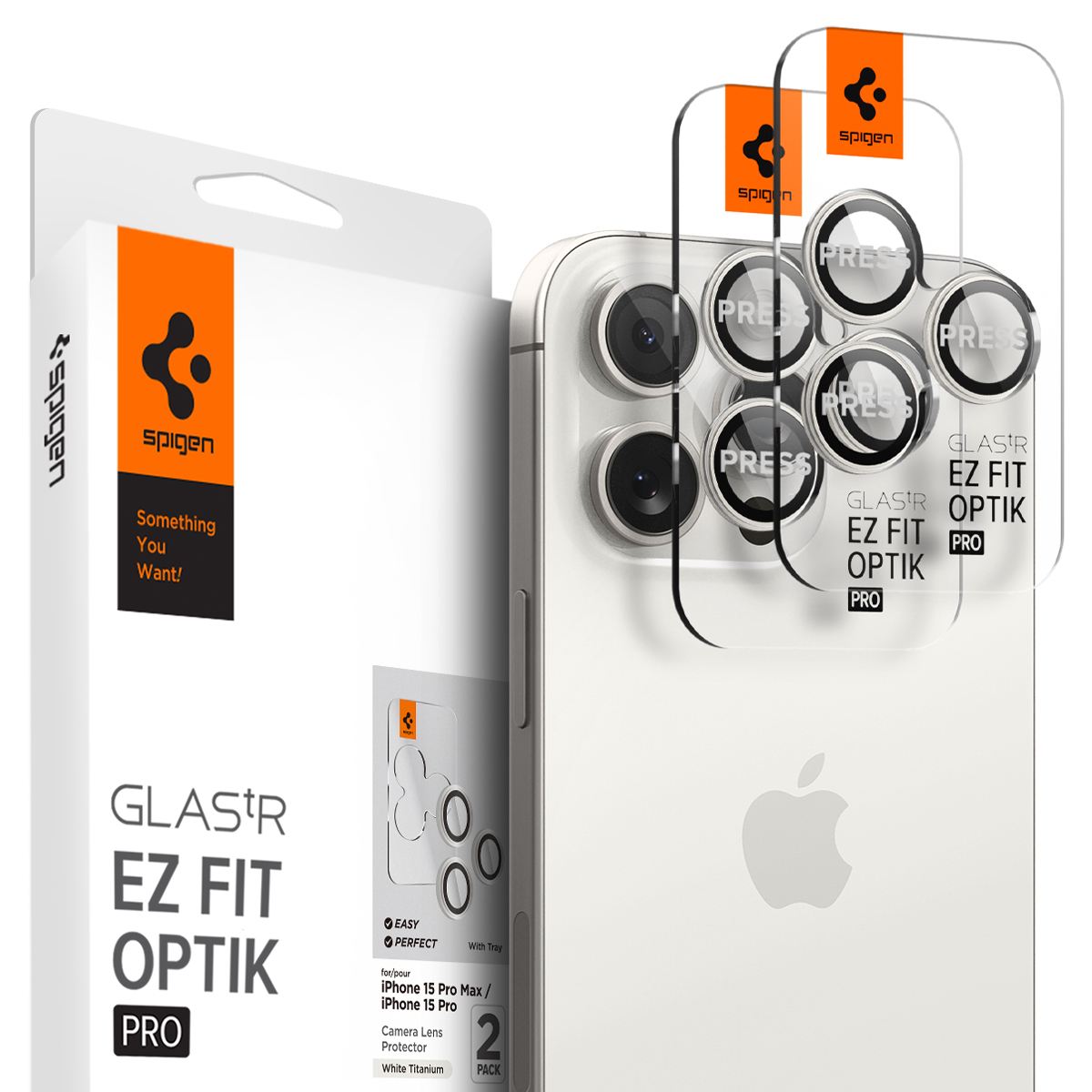 Spigen Glass tR EZ Fit Optik Pro 2 Pack, white tita - iPhone 17/16/15 Pro / 17/16/15 Pro Max (1)