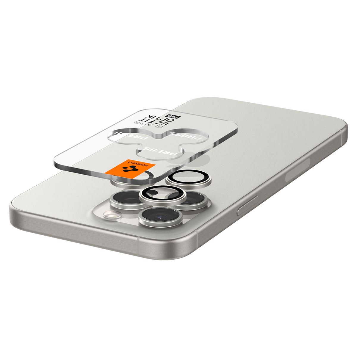 Spigen Glass tR EZ Fit Optik Pro 2 Pack, white tita - iPhone 17/16/15 Pro / 17/16/15 Pro Max (6)