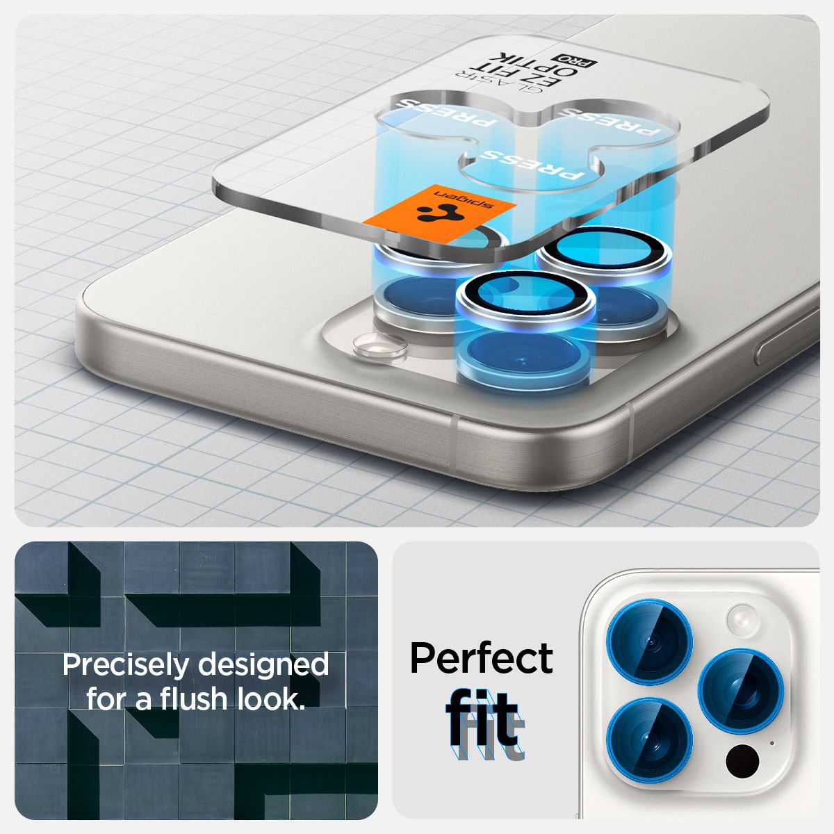 Spigen Glass tR EZ Fit Optik Pro 2 Pack, white tita - iPhone 17/16/15 Pro / 17/16/15 Pro Max (8)