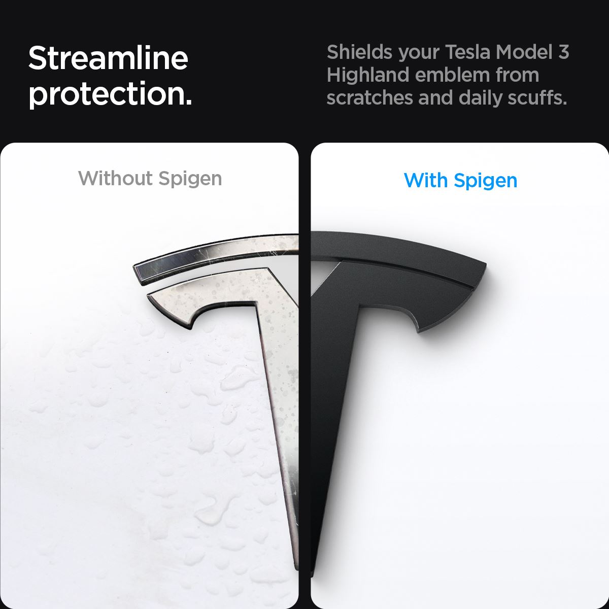 Spigen Tesla Front Emblem Logo Full Cover, black - Tesla Model 3 2024 (10)