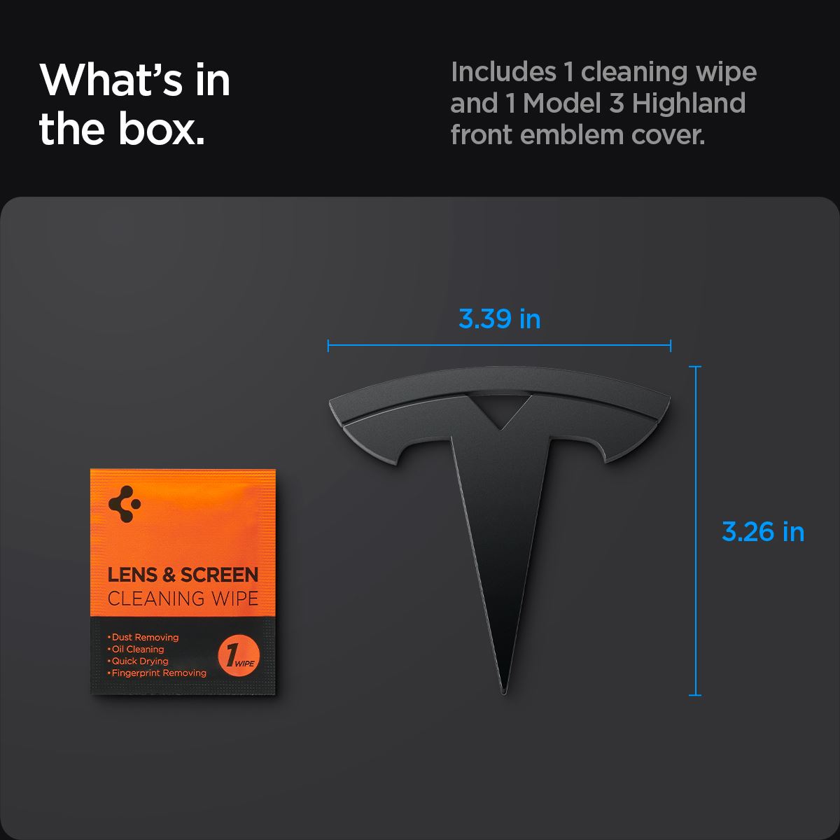 Spigen Tesla Front Emblem Logo Full Cover, black - Tesla Model 3 2024 (13)