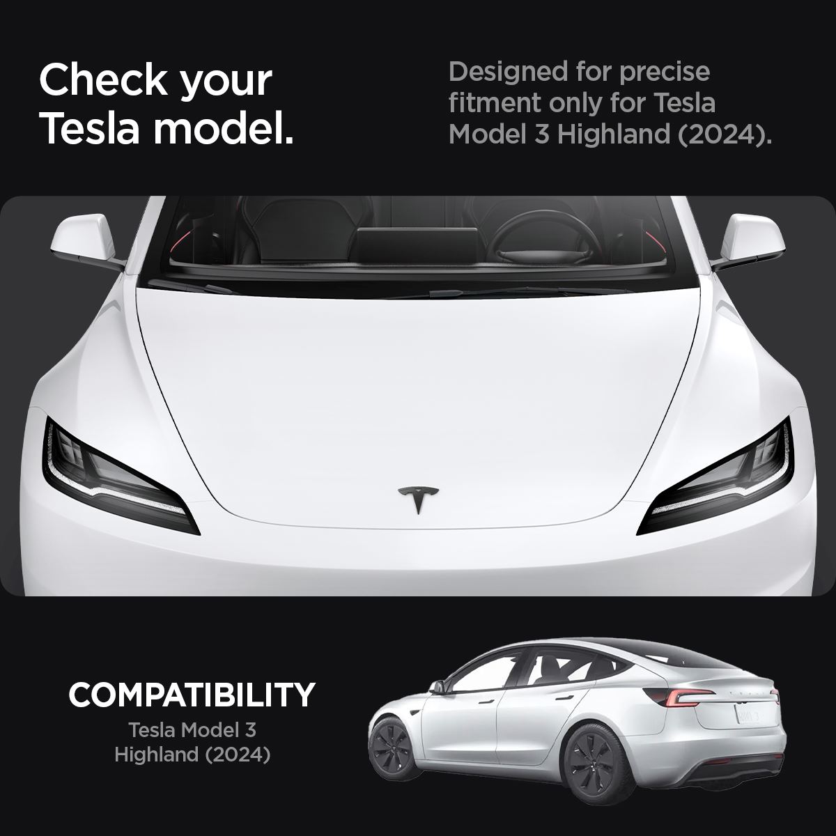 Spigen Tesla Front Emblem Logo Full Cover, black - Tesla Model 3 2024 (8)