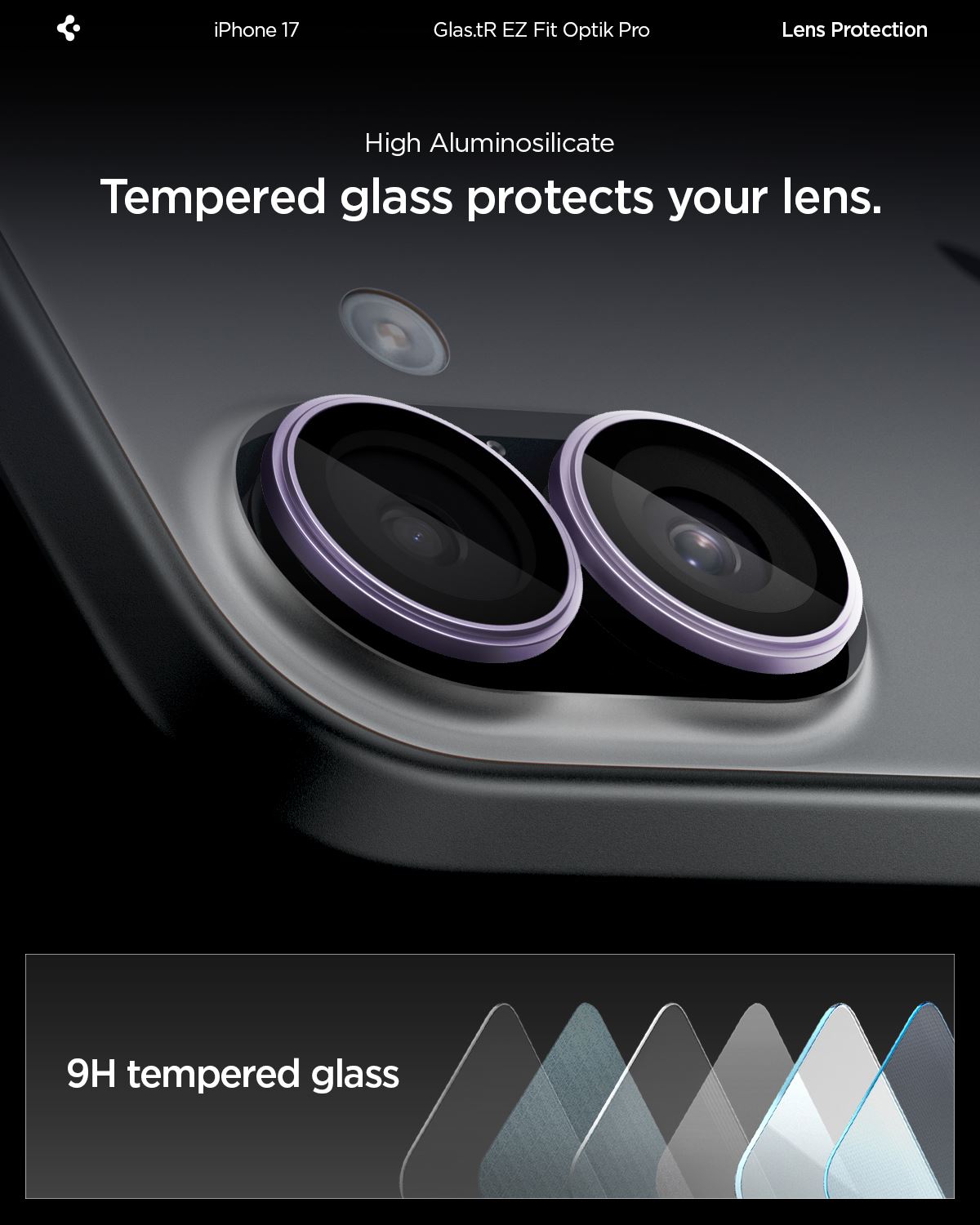 Spigen Glass tR EZ Fit Optik Pro 2 Pack, purple - iPhone 17 (11)