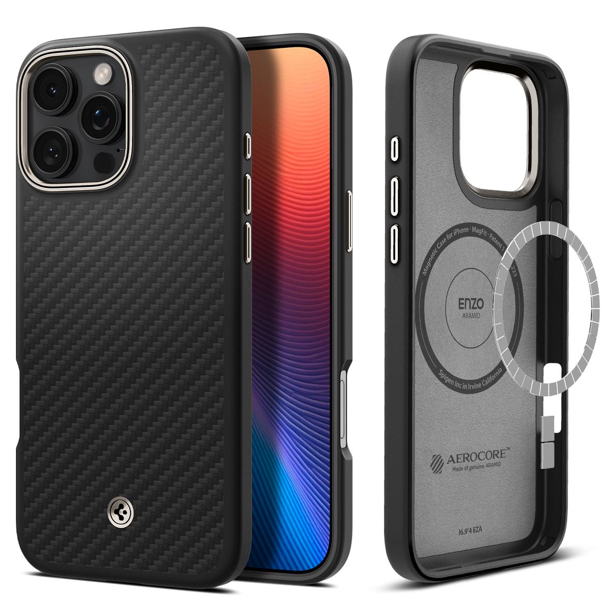 Spigen Enzo Aramid, black natural - iPhone 16 Pro (1)