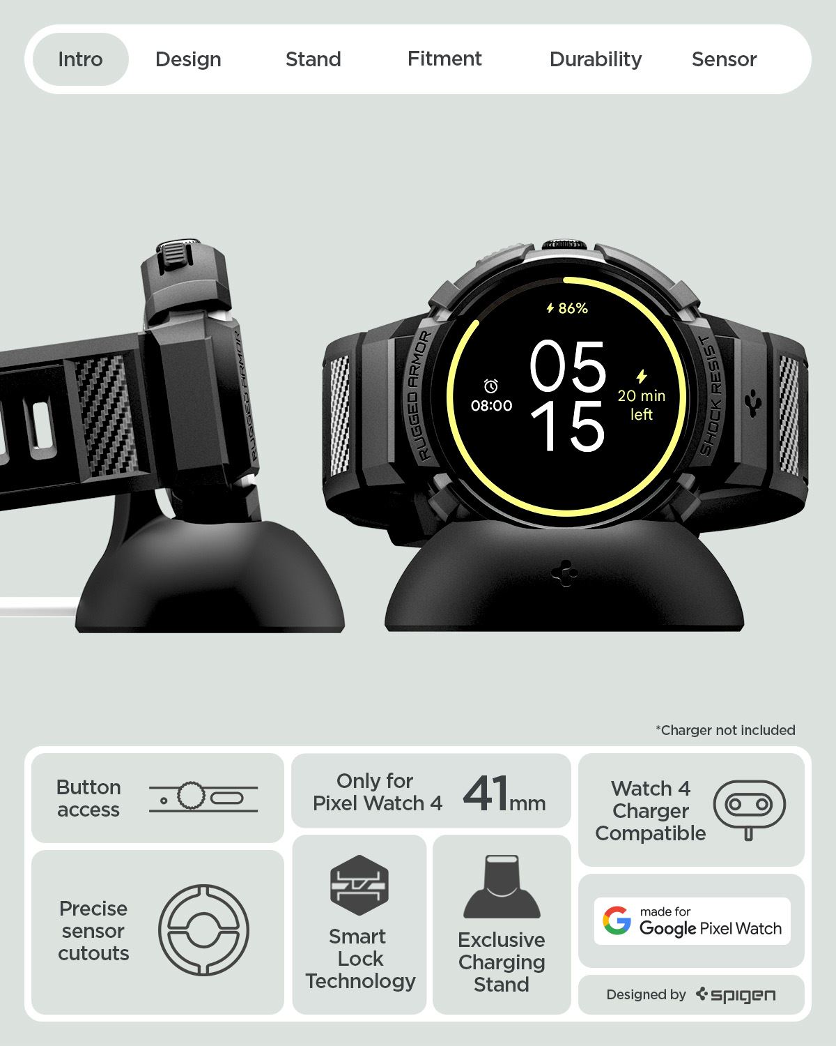Spigen Rugged Armor, matte black - Google Pixel Watch 4 41mm (20)
