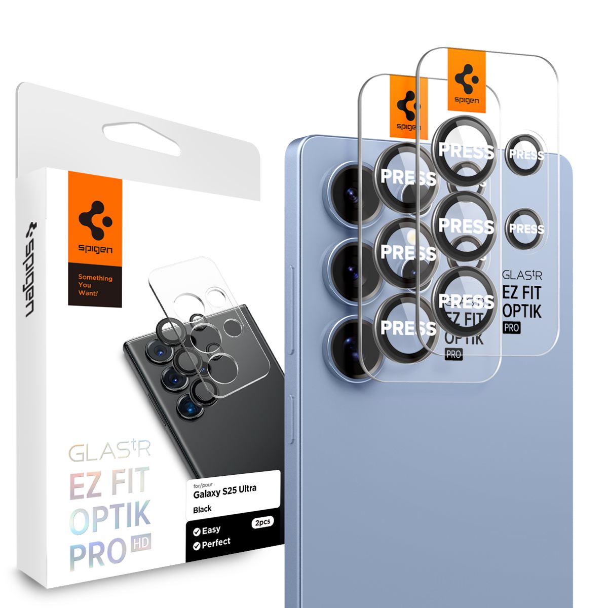 Spigen Glass tR EZ Fit Optik Pro HD 2 Pack, black - Samsung Galaxy S25 Ultra