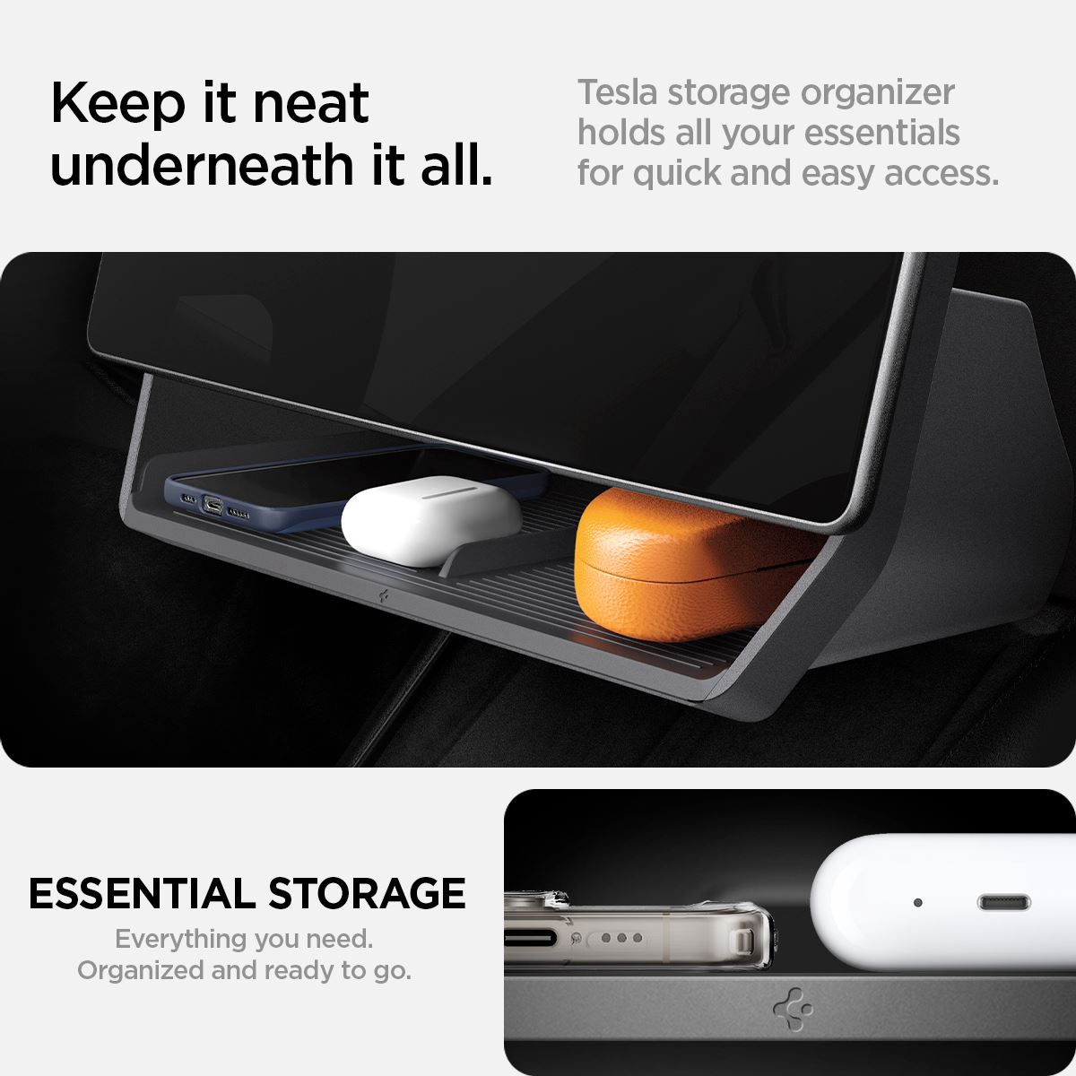 Spigen Tesla Under Screen Storage Organizer, black - Tesla Model 3 2024 (10)