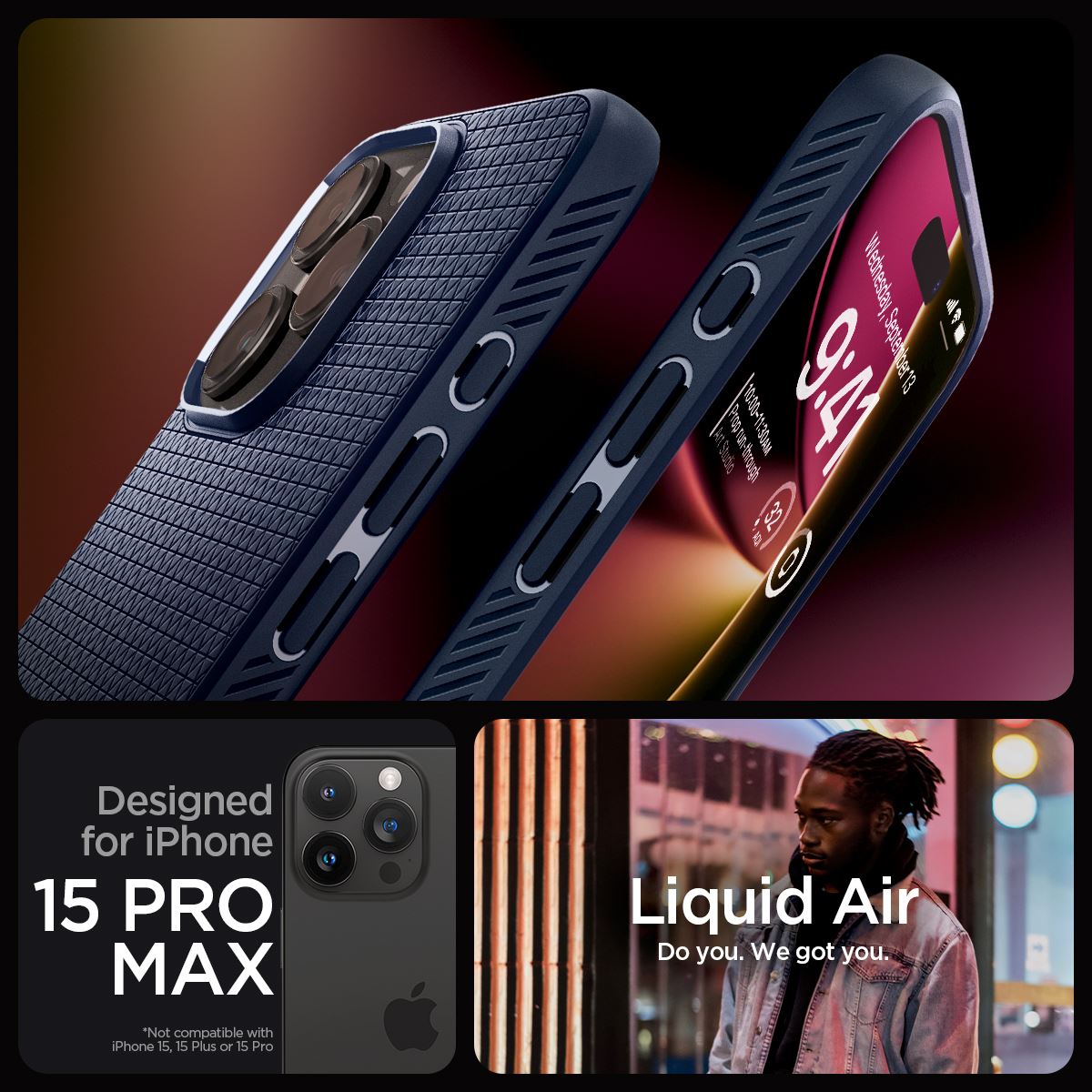 Spigen Liquid Air, navy blue - iPhone 15 Pro Max (14)