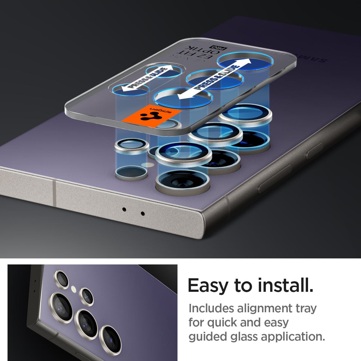 Spigen Glass tR EZ Fit Optik Pro 2 Pack, violet - Samsung Galaxy S24 Ultra (9)