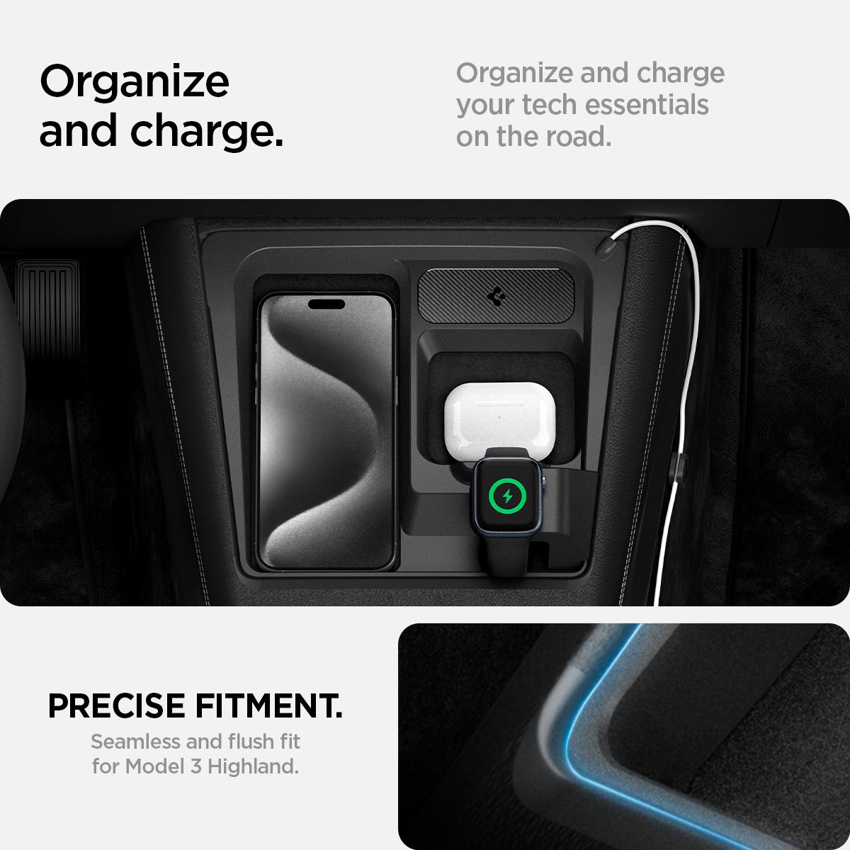 Spigen Tesla 3 in 1 Wireless Charging Hub Mount, black - Tesla Model 3 2024 (19)