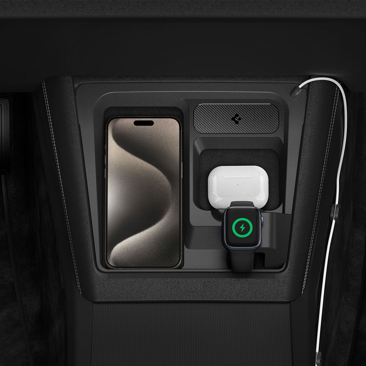 Spigen Tesla 3 in 1 Wireless Charging Hub Mount, black - Tesla Model 3 2024 (6)