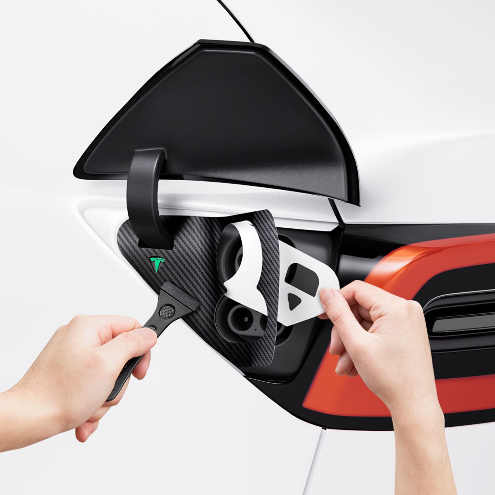 Spigen Tesla Protective Film and Wrap Set for Charge Port (EU), carbon - Tesla Model Y/3 (11)