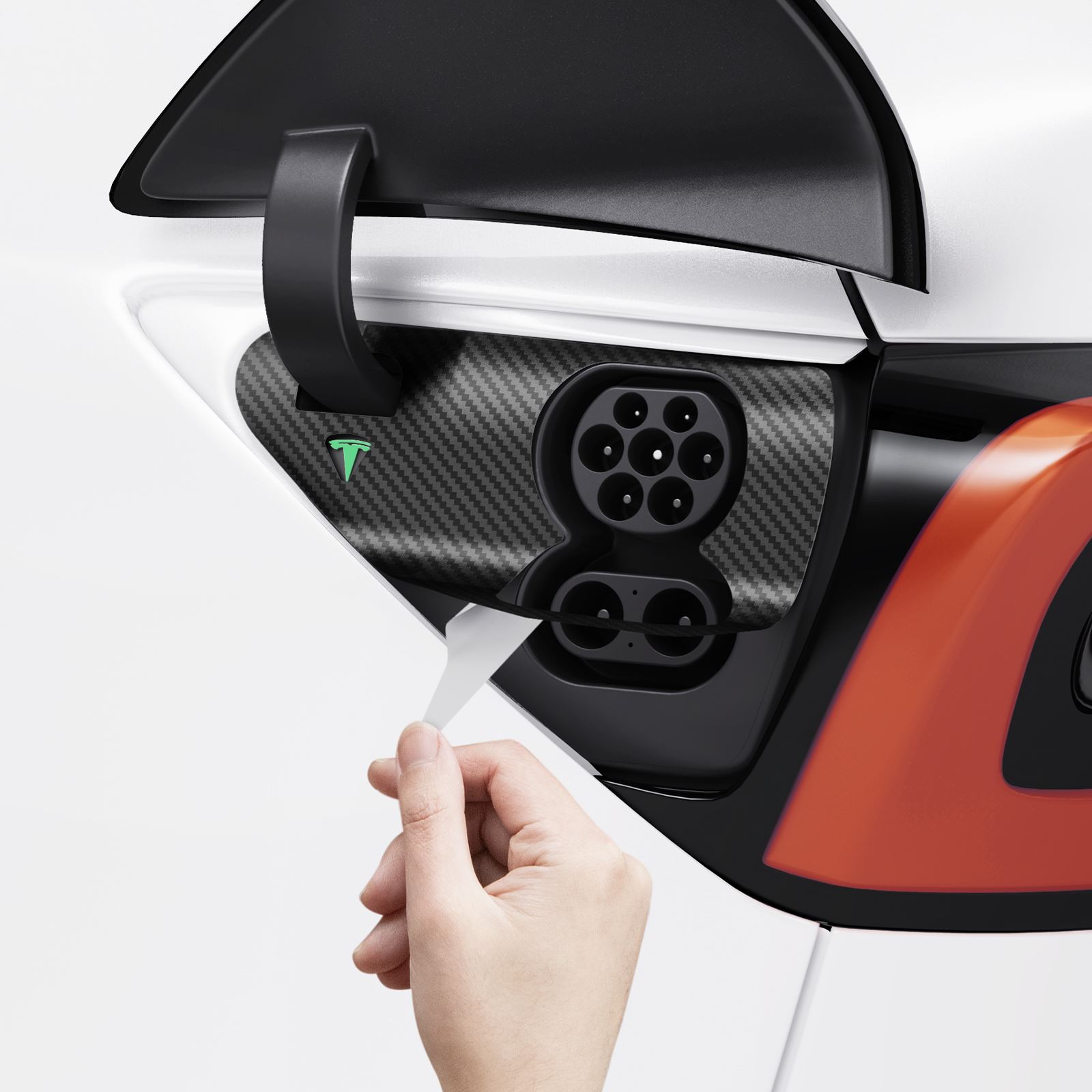 Spigen Tesla Protective Film and Wrap Set for Charge Port (EU), carbon - Tesla Model Y/3 (12)