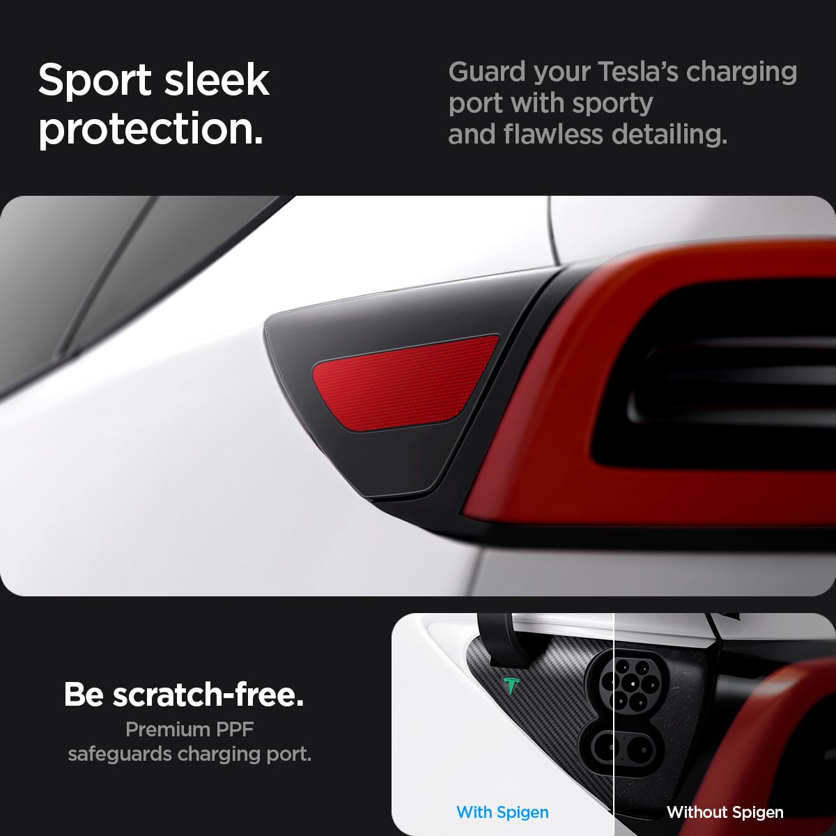 Spigen Tesla Protective Film and Wrap Set for Charge Port (EU), carbon - Tesla Model Y/3 (15)