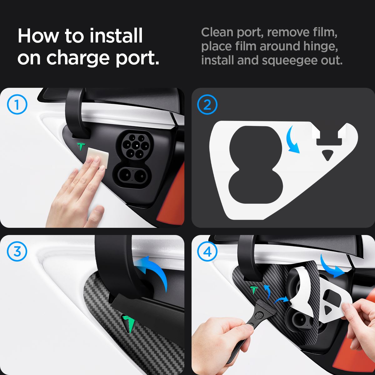 Spigen Tesla Protective Film and Wrap Set for Charge Port (EU), carbon - Tesla Model Y/3 (18)